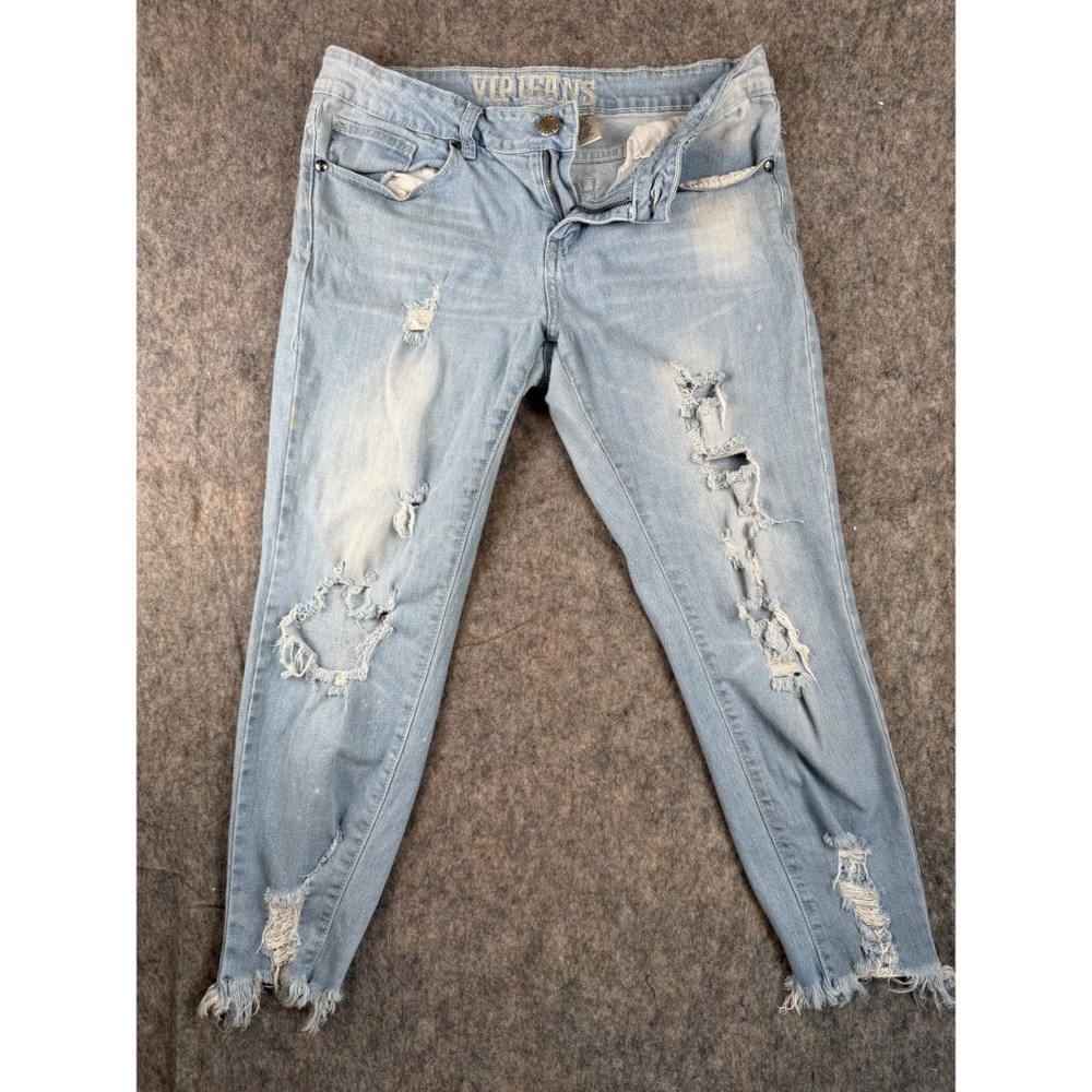 VIP Light Blue Distressed Ankle Jeans